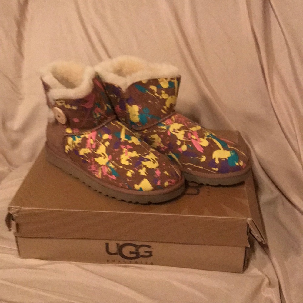 UGG Mini Bailey Button Paint Splatter Boots